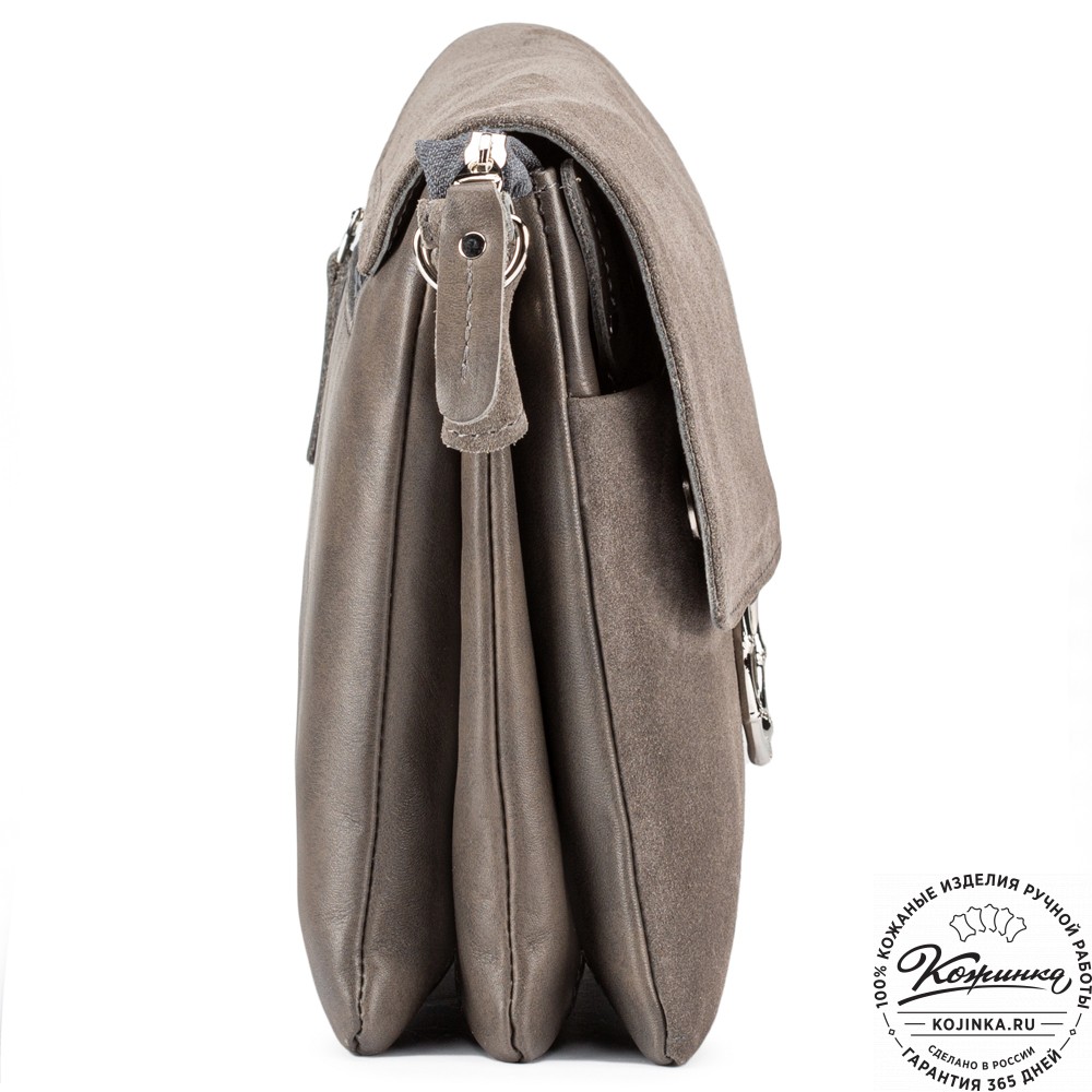 Женская сумка из кожи и замши "Мишель" (серая)