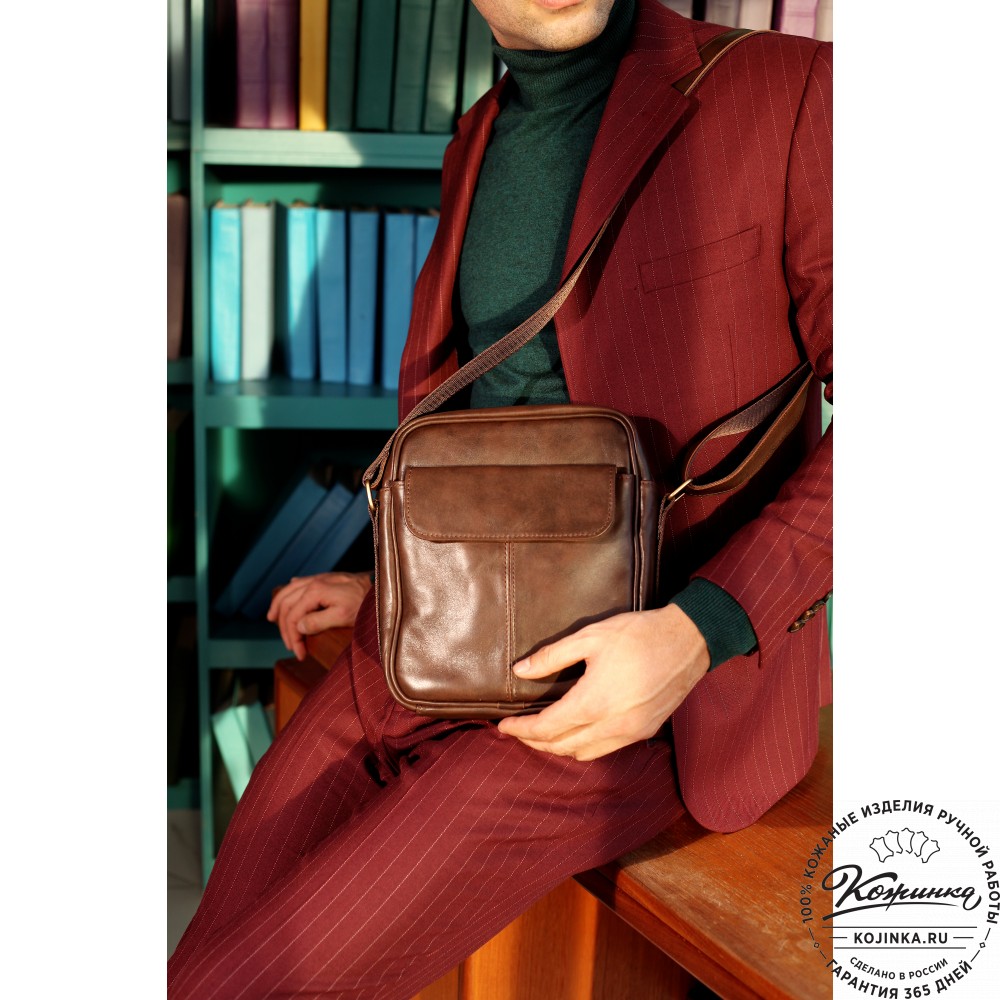 Кожаная сумка "Канада" (коричневая гладкая кожа)