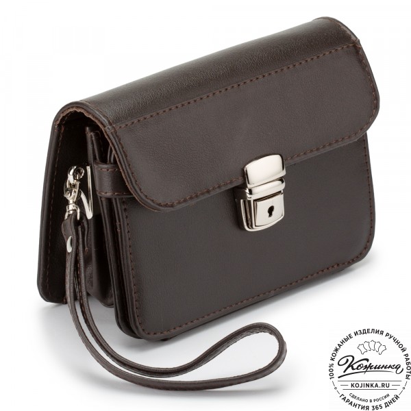 Кожаная барсетка "Гевара" (тёмно-коричневая). фото 1