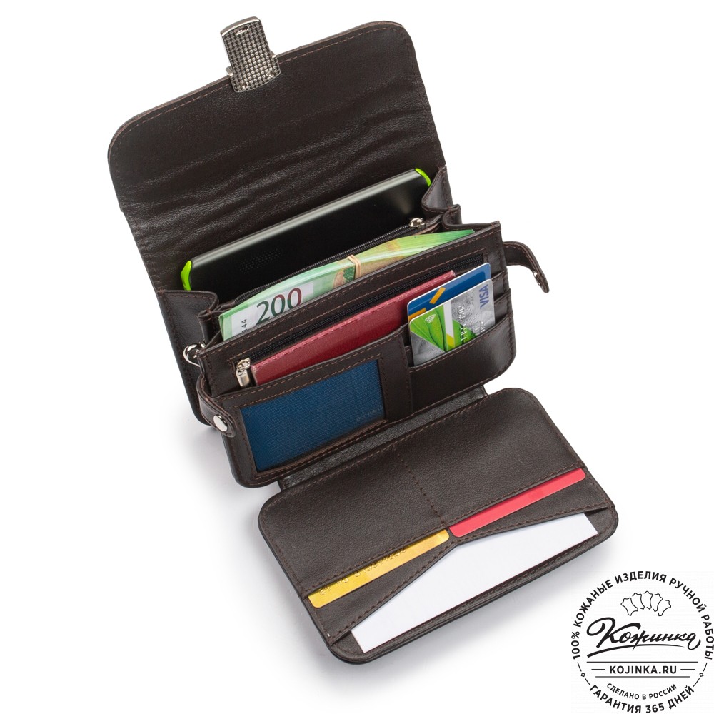 Кожаная барсетка "Гевара" (тёмно-коричневая)