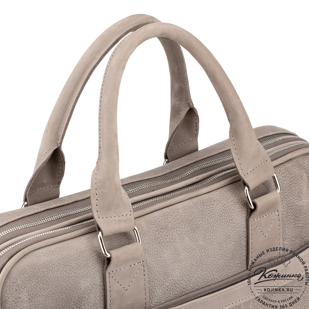 Деловая кожаная сумка "Рудольф" (серый крейзи фактура)