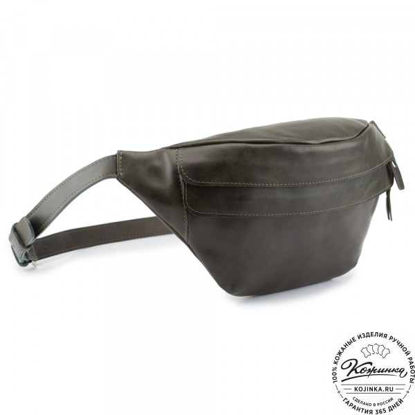 Кожаная сумка на пояс "Камиль" (хаки гладкая кожа) . фото 1