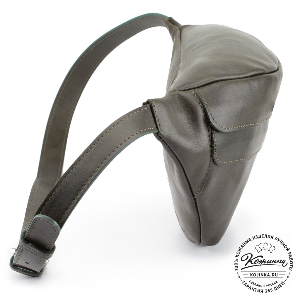 Кожаная сумка на пояс "Камиль" (хаки гладкая кожа) 