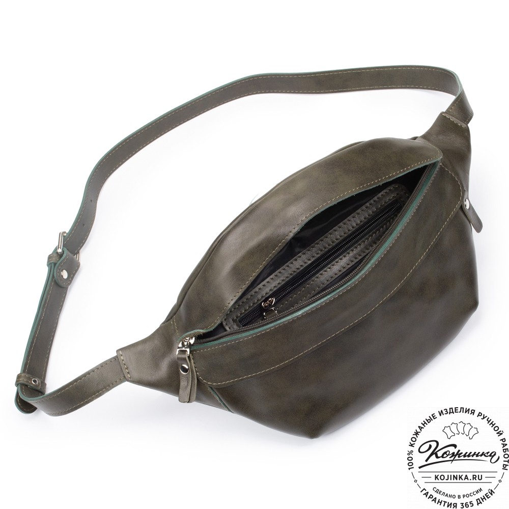 Кожаная сумка на пояс "Камиль" (хаки гладкая кожа) 