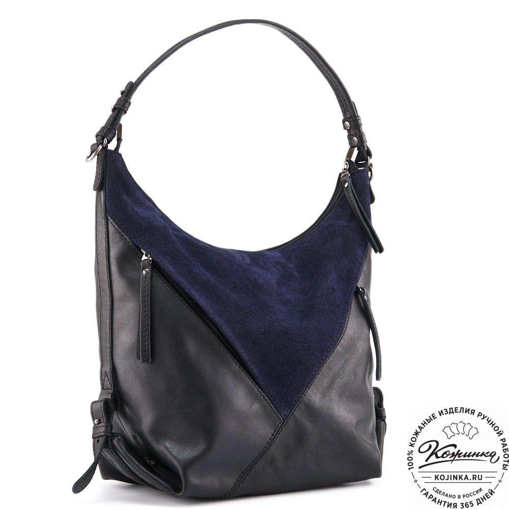 Женская кожаная сумка "Эмилия" (чёрная с синим)