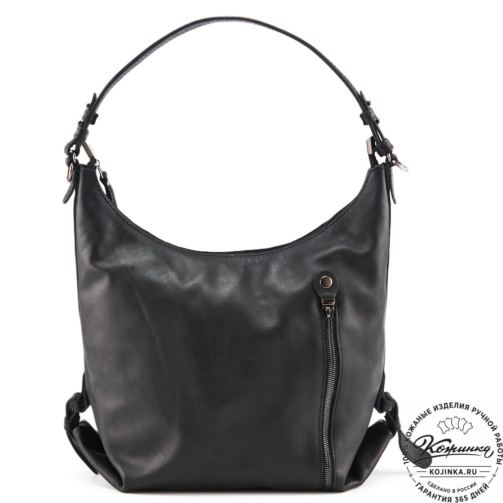 Женская кожаная сумка "Эмилия" (чёрная с синим)