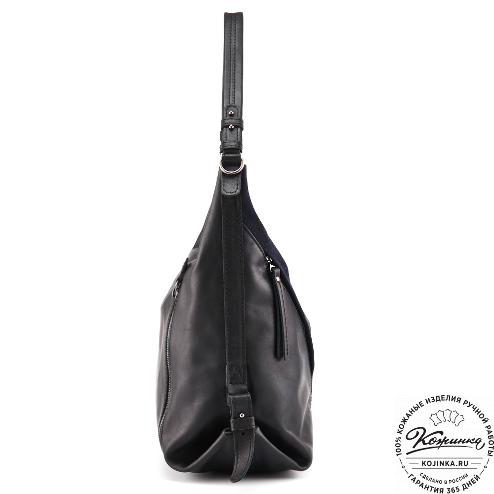 Женская кожаная сумка "Эмилия" (чёрная с синим)