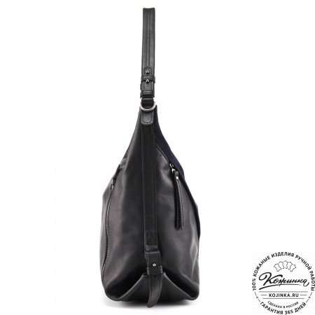 Женская кожаная сумка "Эмилия" (чёрная с синим)