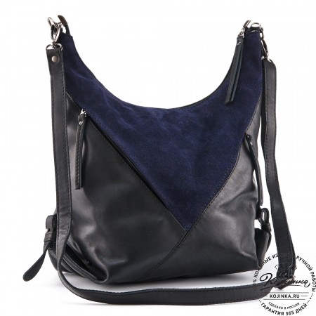 Женская кожаная сумка "Эмилия" (чёрная с синим)