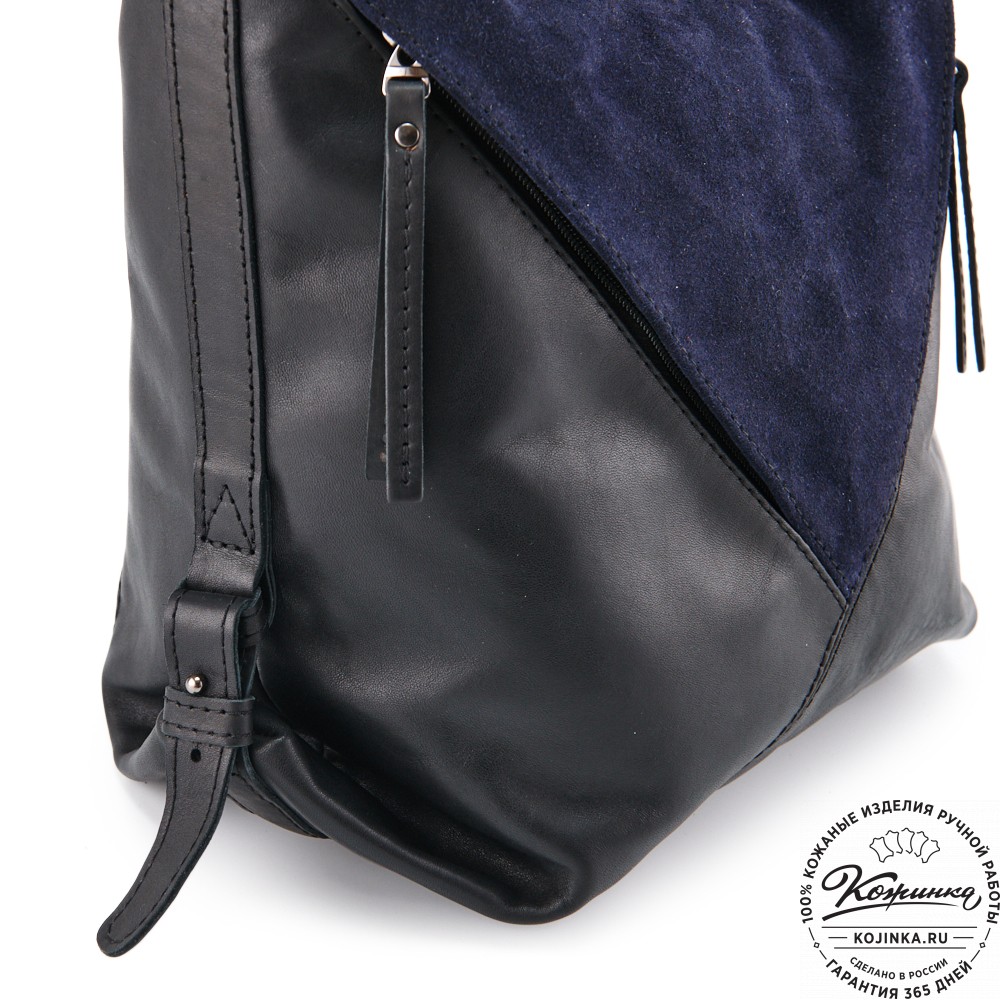 Женская кожаная сумка "Эмилия" (чёрная с синим)