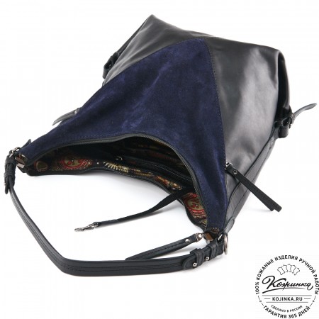 Женская кожаная сумка "Эмилия" (чёрная с синим)