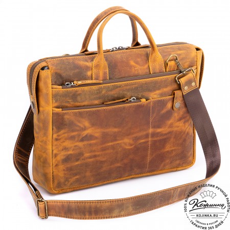 Кожаная деловая сумка "Гранд" (рыжий крейзи)