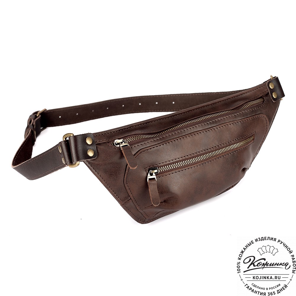 Кожаная сумка на пояс "Рики" (коричневая гладкая кожа)