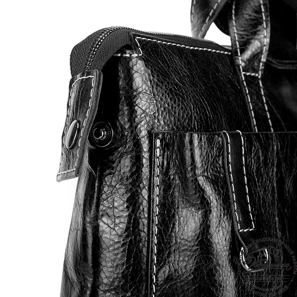 Кожаная деловая сумка "Стюарт" (глянец чёрный)