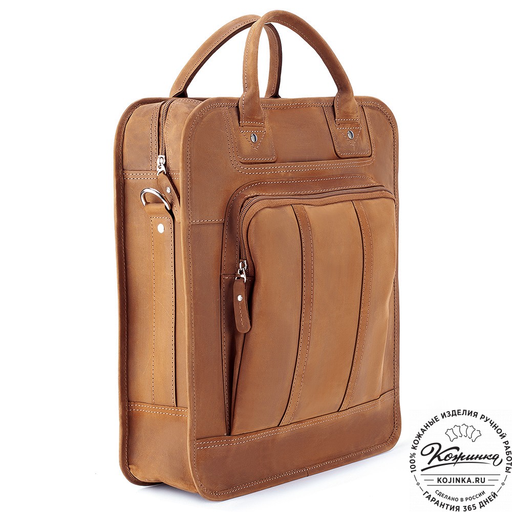 Кожаный рюкзак-сумка "Майкл" (коричневый крейзи)