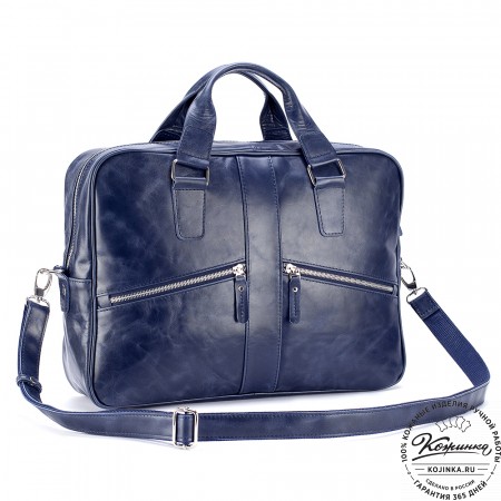 Кожаная деловая сумка "Окленд нью" (синий антик)