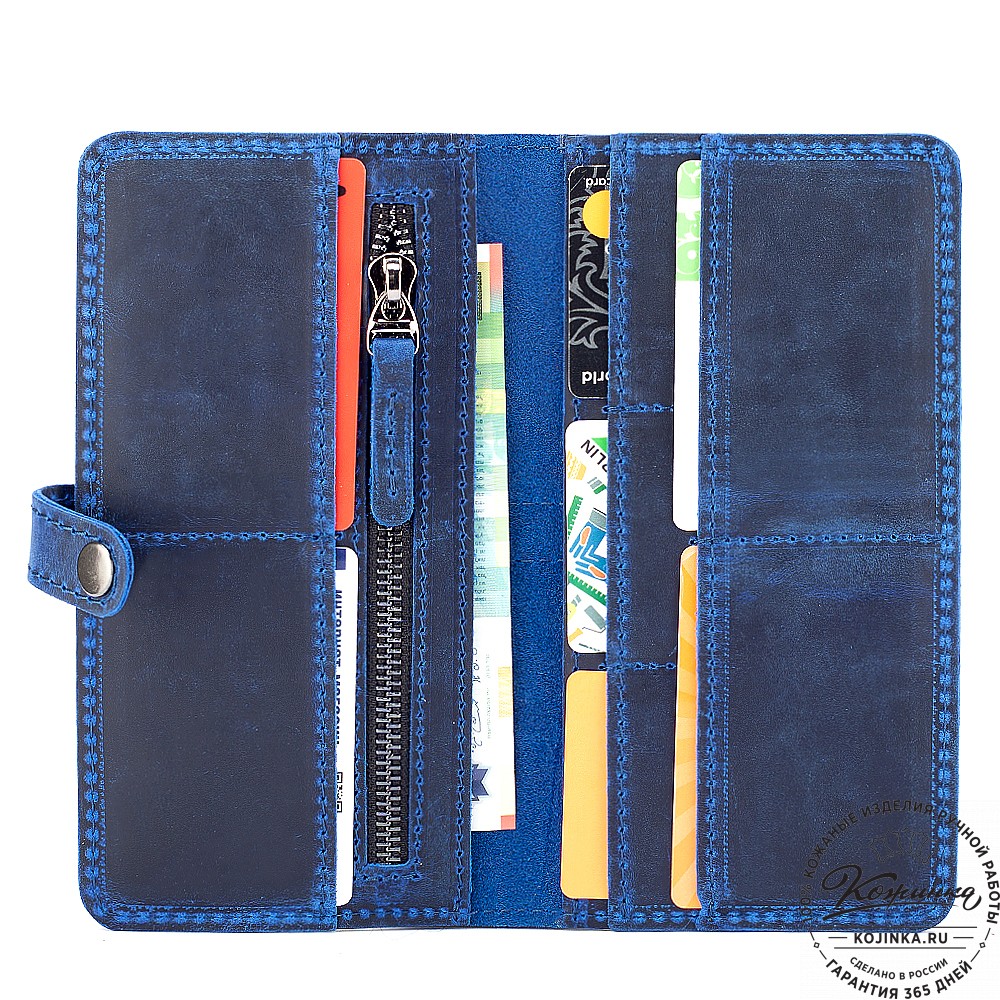 Кожаное портмоне "Тревис" (синий крейзи)