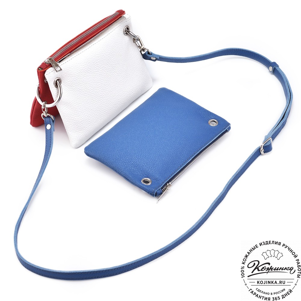 Женская кожаная сумка "Трио" (синий/белый/красный)