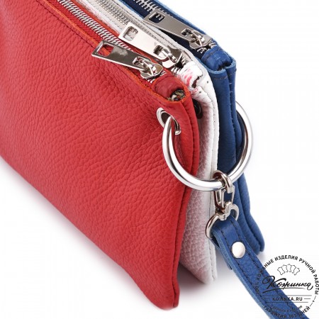 Женская кожаная сумка "Трио" (синий/белый/красный)