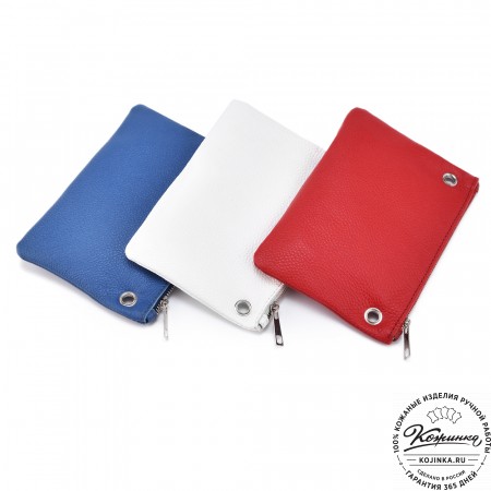 Женская кожаная сумка "Трио" (синий/белый/красный)
