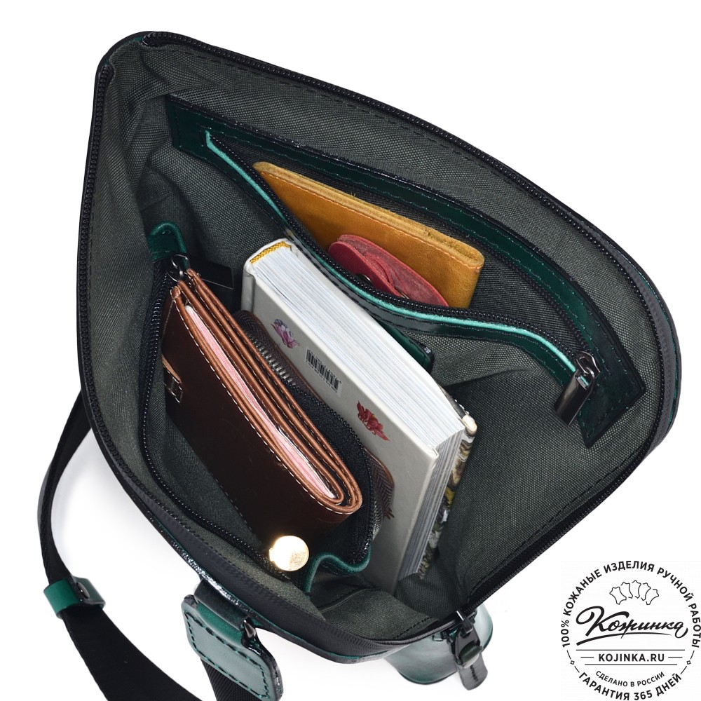  Кожаная сумка "Родос" (зеленый глянец) 