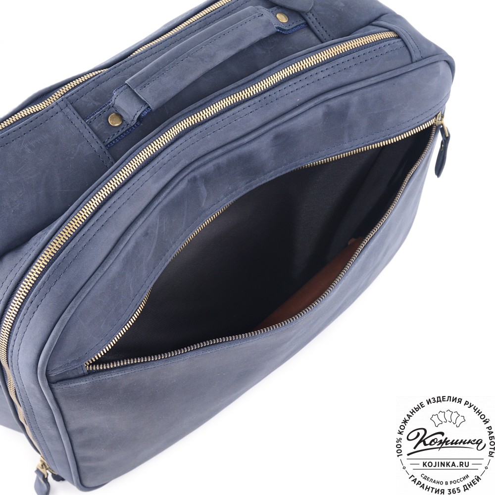 Мужская кожаная сумка-трансформер "Брюс" (синий крейзи) 