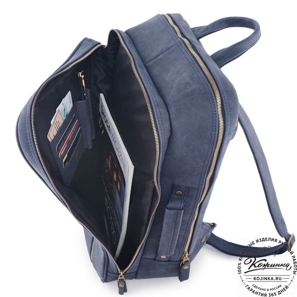 Мужская кожаная сумка-трансформер "Брюс" (синий крейзи) 