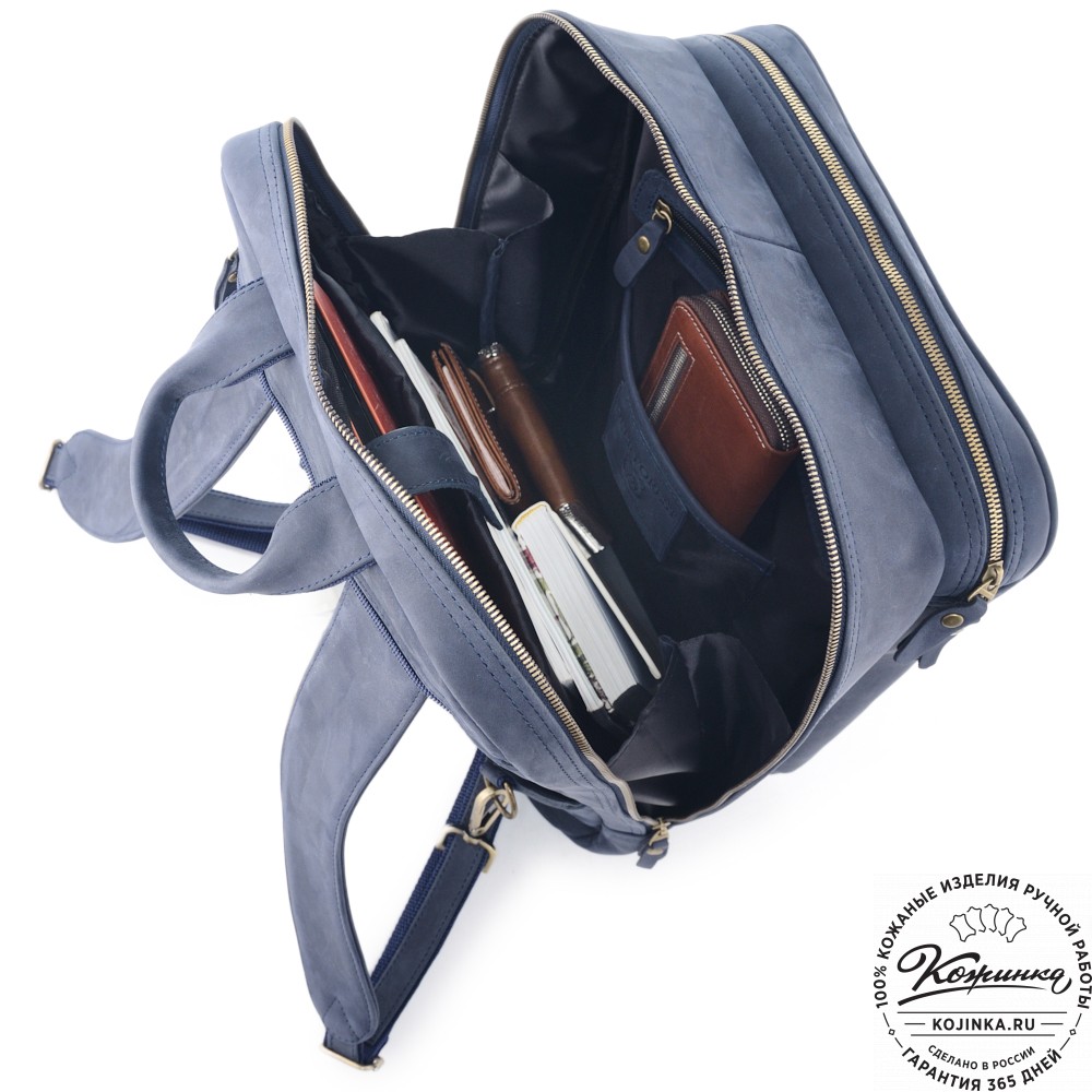 Мужская кожаная сумка-трансформер "Брюс" (синий крейзи) 