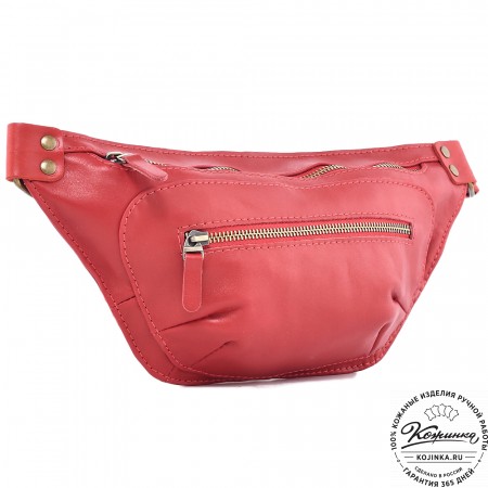  Кожаная сумка на пояс "Рики" (красная)