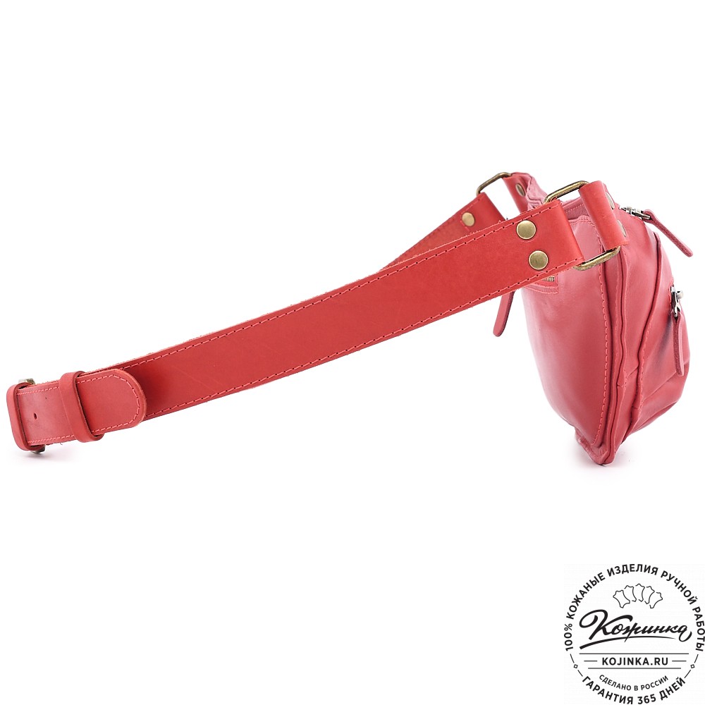  Кожаная сумка на пояс "Рики" (красная)