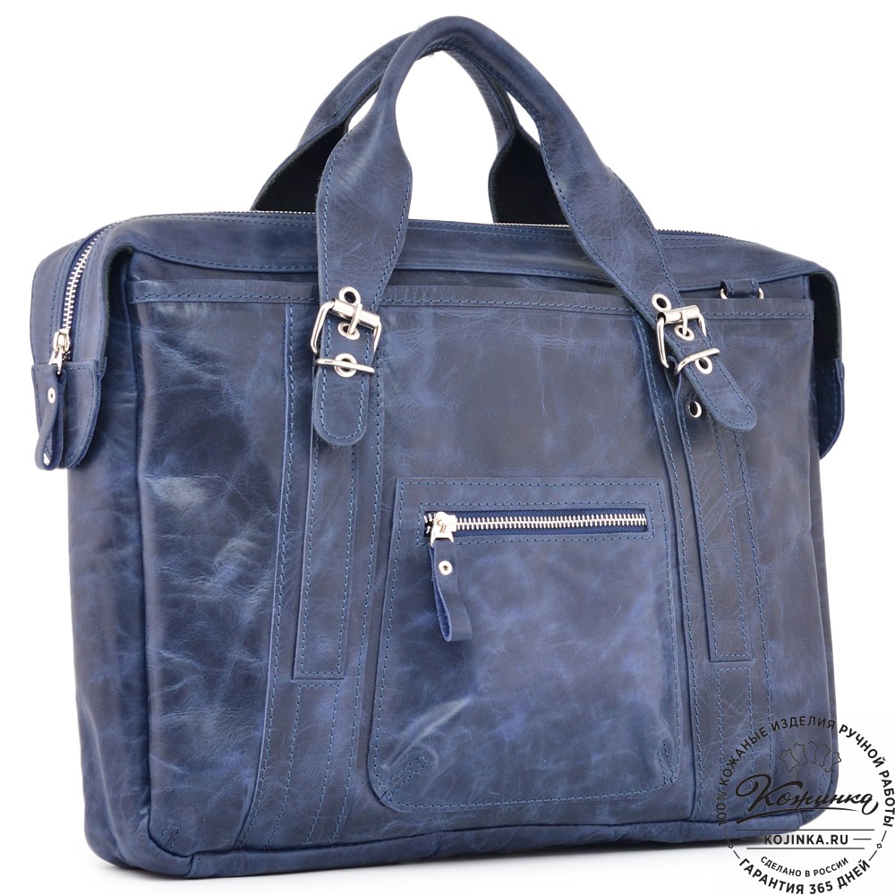 Деловая кожаная сумка "Доминик" (синий антик)