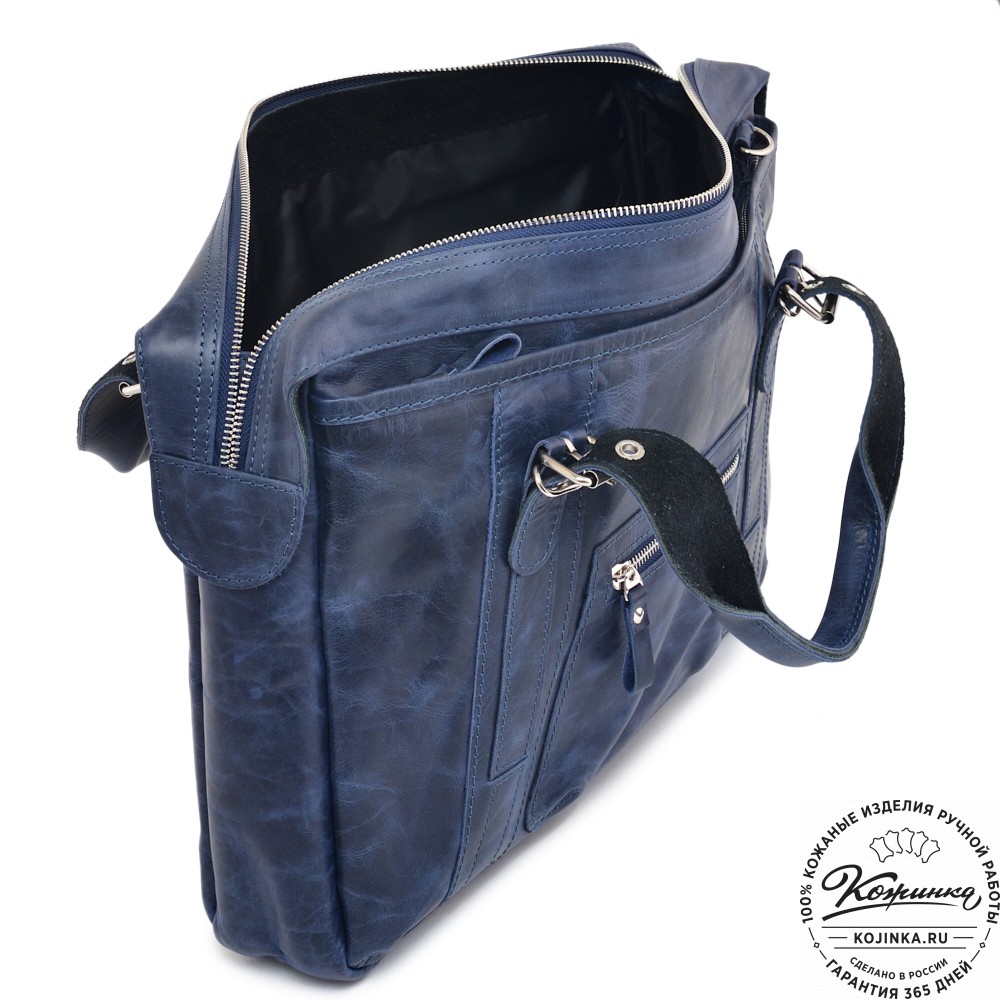 Деловая кожаная сумка "Доминик" (синий антик)