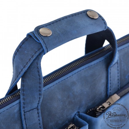  Кожаная деловая сумка "Стюарт" (синий крейзи)