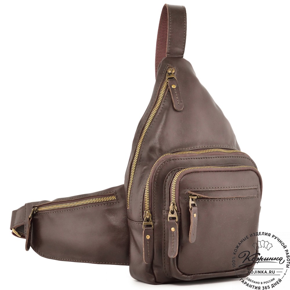  Кожаная сумка на грудь "Аполлон" (коричневая гладкая кожа)