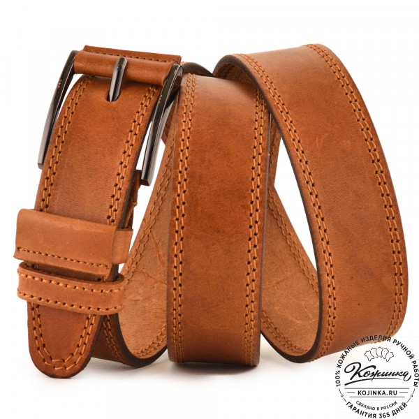 Кожаный ремень "Остин" (рыжий). фото 1