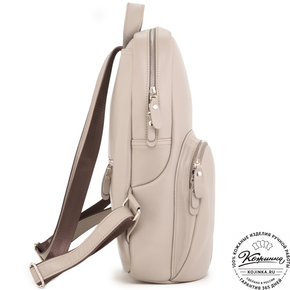 Кожаный рюкзак "Памела XL" (бежево-серый)