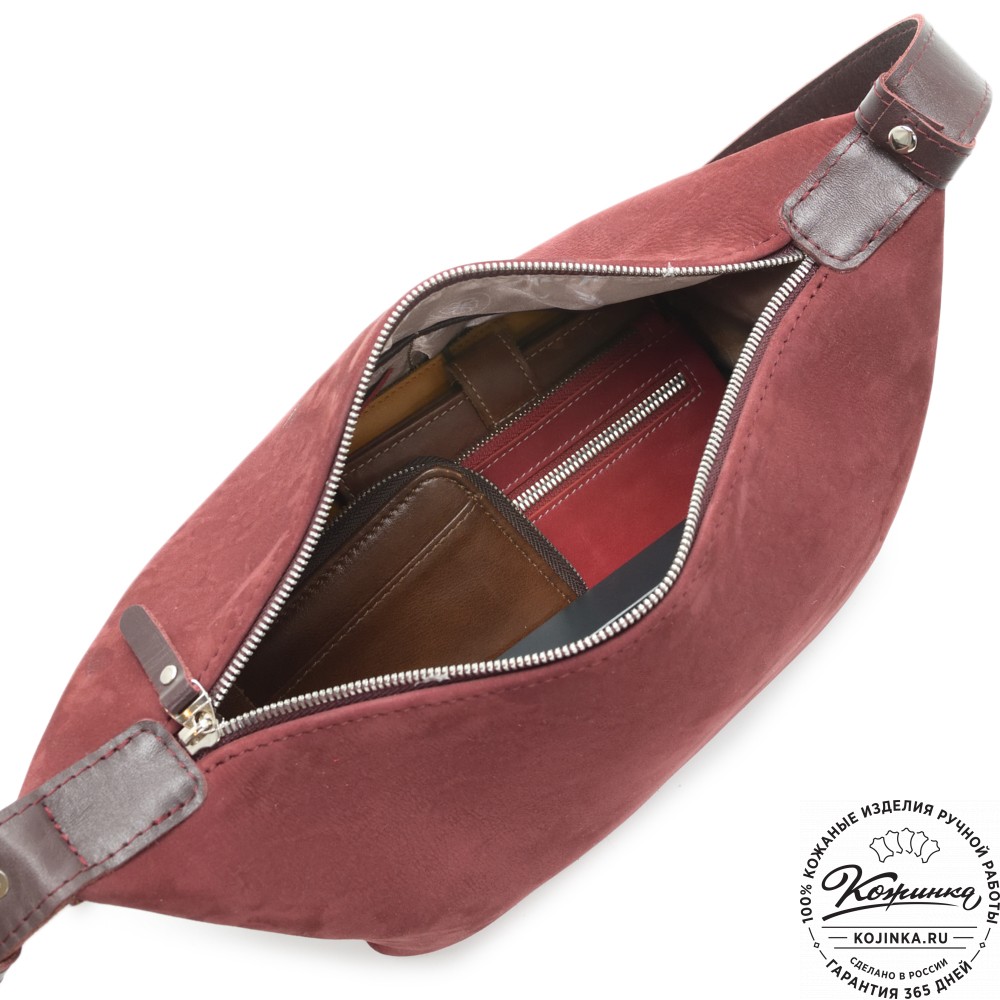 Женская кожаная сумка "Тойс" велюр (бордо)