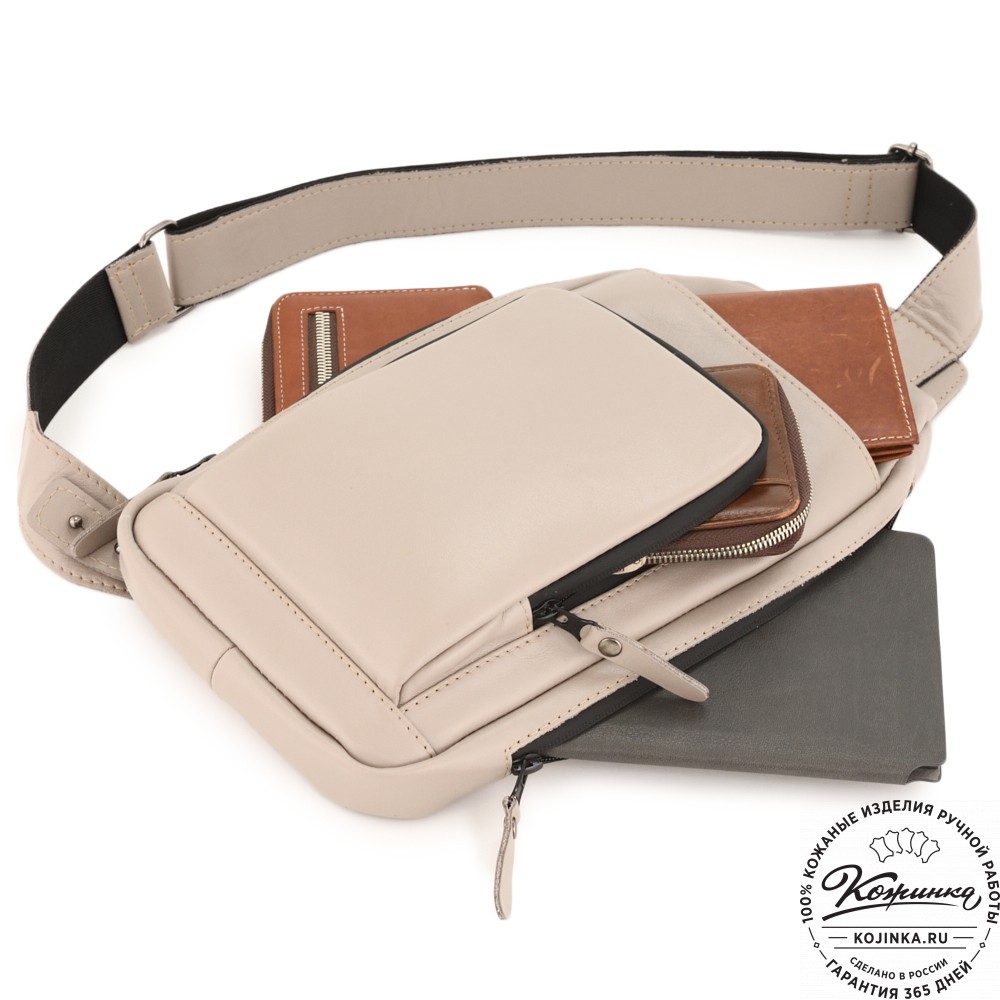 Кожаная сумка на грудь "Вульф" (капучино)