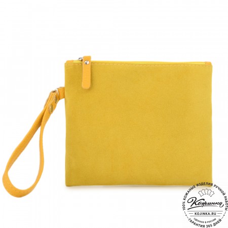 Кожаная косметичка "Флавия" велюр (лимон)