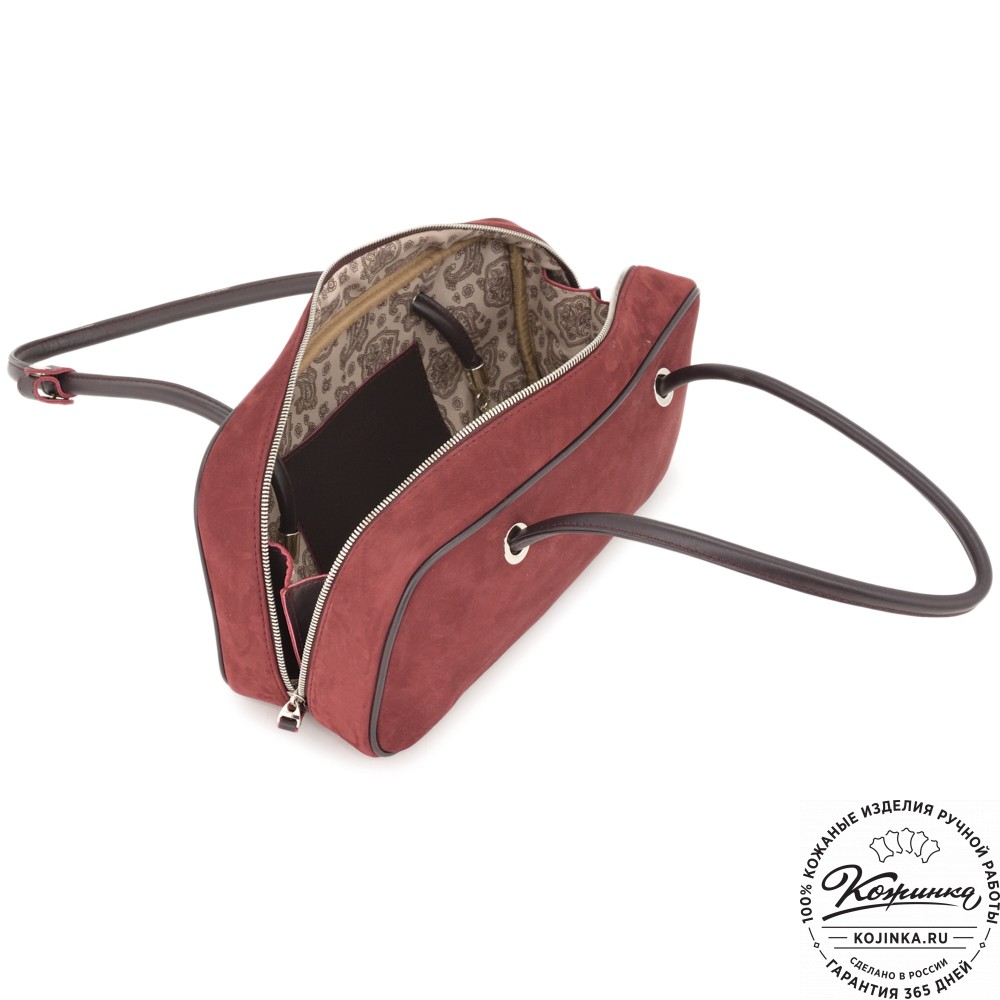 Женская кожаная сумка "Тамань" велюр (вишня)