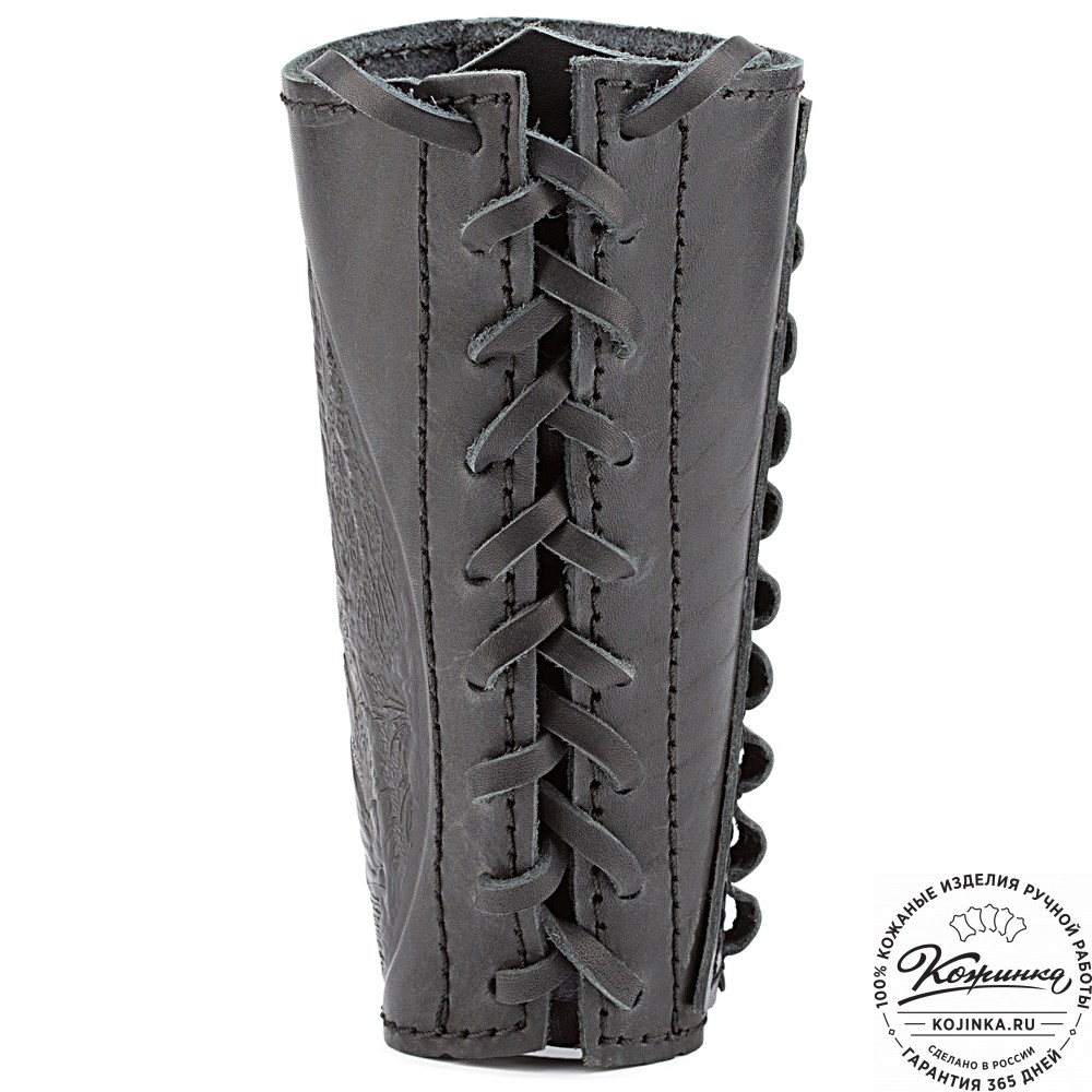 Кожаный патронташ на приклад двурядный - калибр 7,62 (чёрный)
