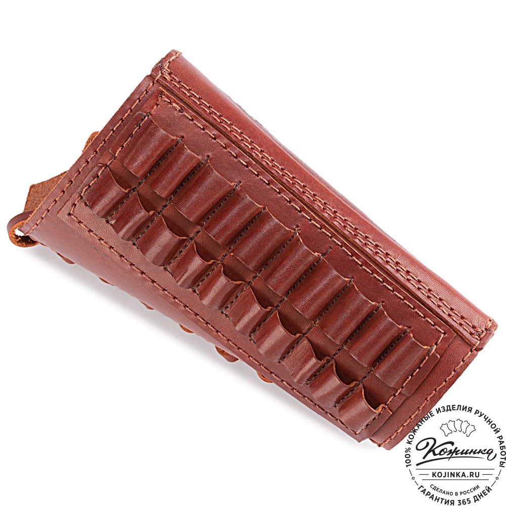 Кожаный патронташ на приклад двурядный - калибр 7,62 (коньяк)