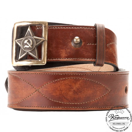 Кожаный мужской ремень "Комбат" (коричневый)
