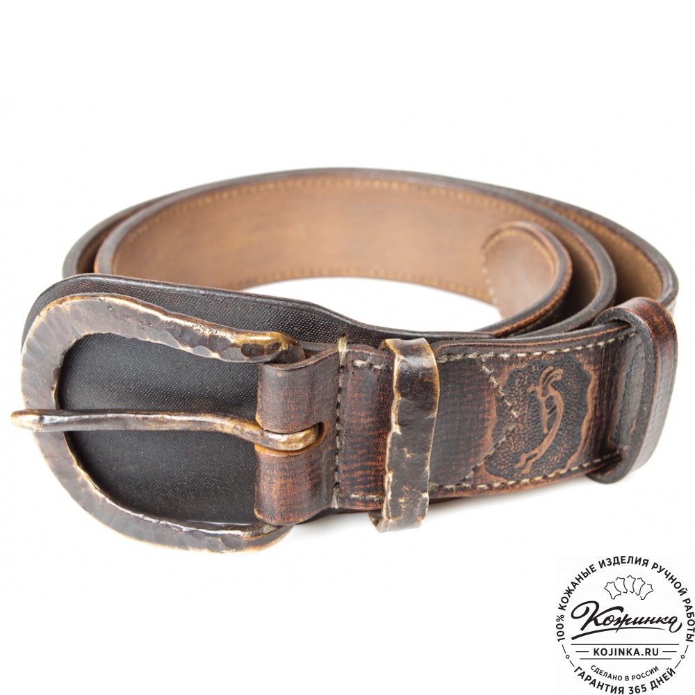 Кожаный мужской ремень "Кельт" тиснёный с дудками (коричневый)