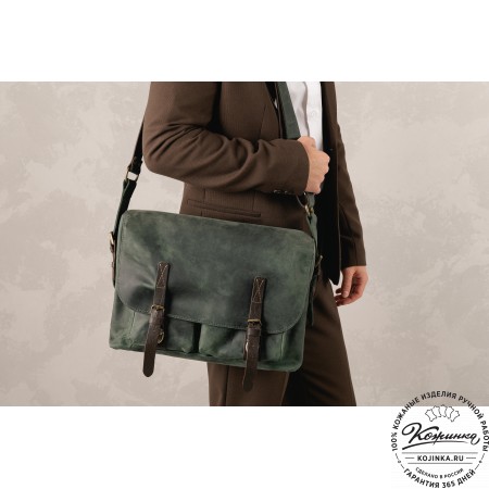 Кожаная сумка "Форман" (изумруд крейзи)