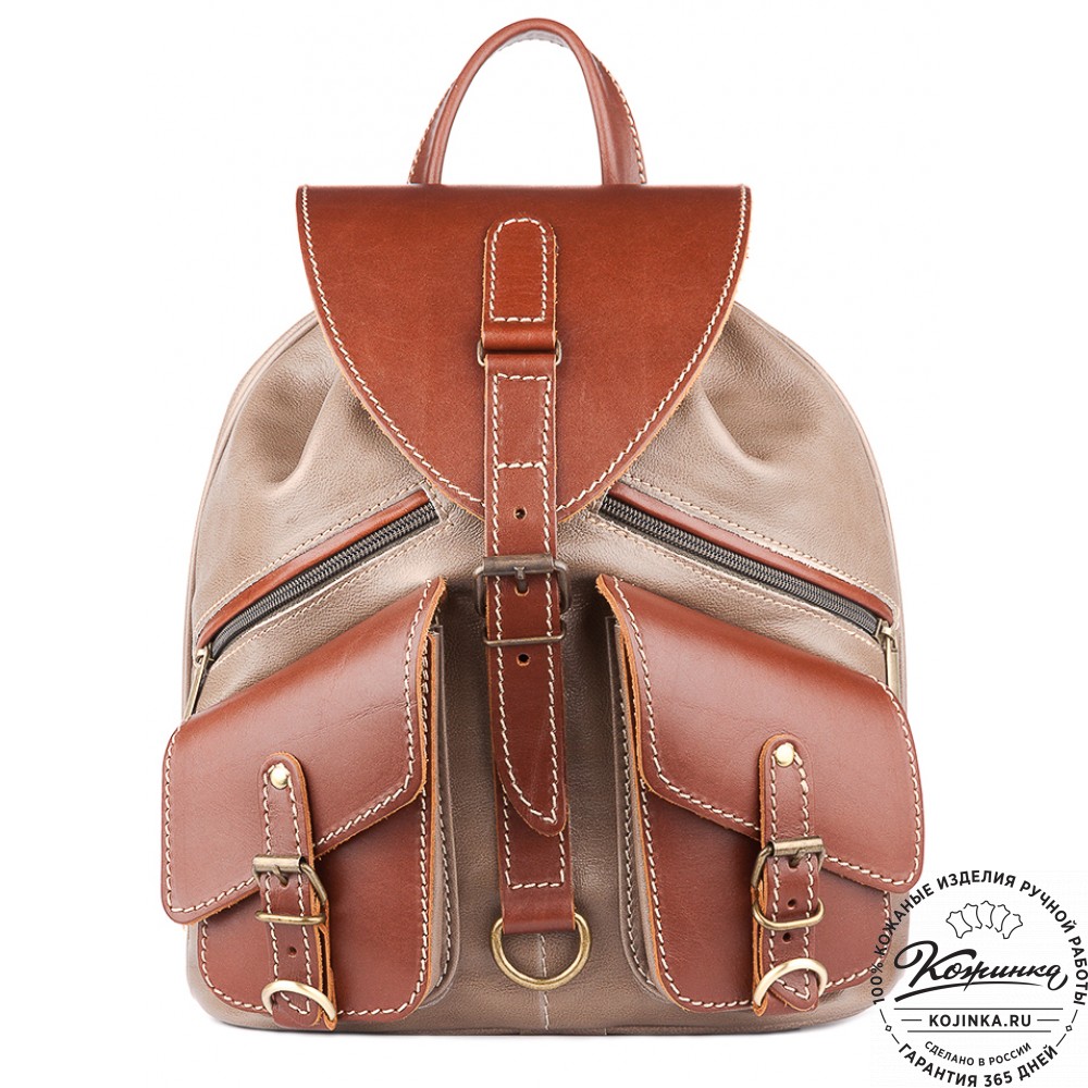 Кожаный рюкзак "Пилот" (оливково-серый)