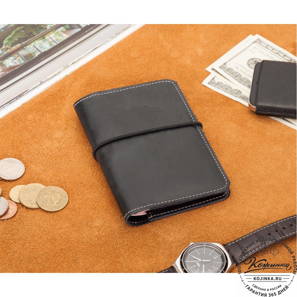 Кожаная обложка на паспорт Прага (черная)