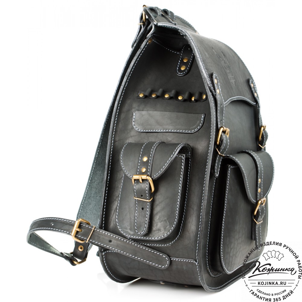 Мужской кожаный рюкзак "Байкер" (чёрный)