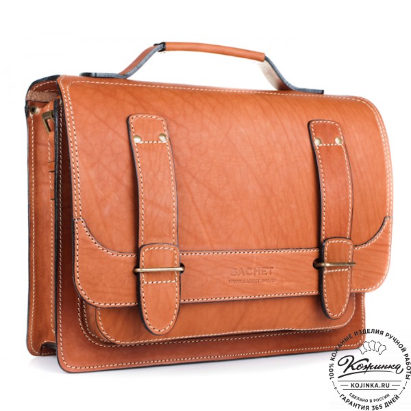 Кожаный портфель "Француз" (тёмно рыжий). фото 1