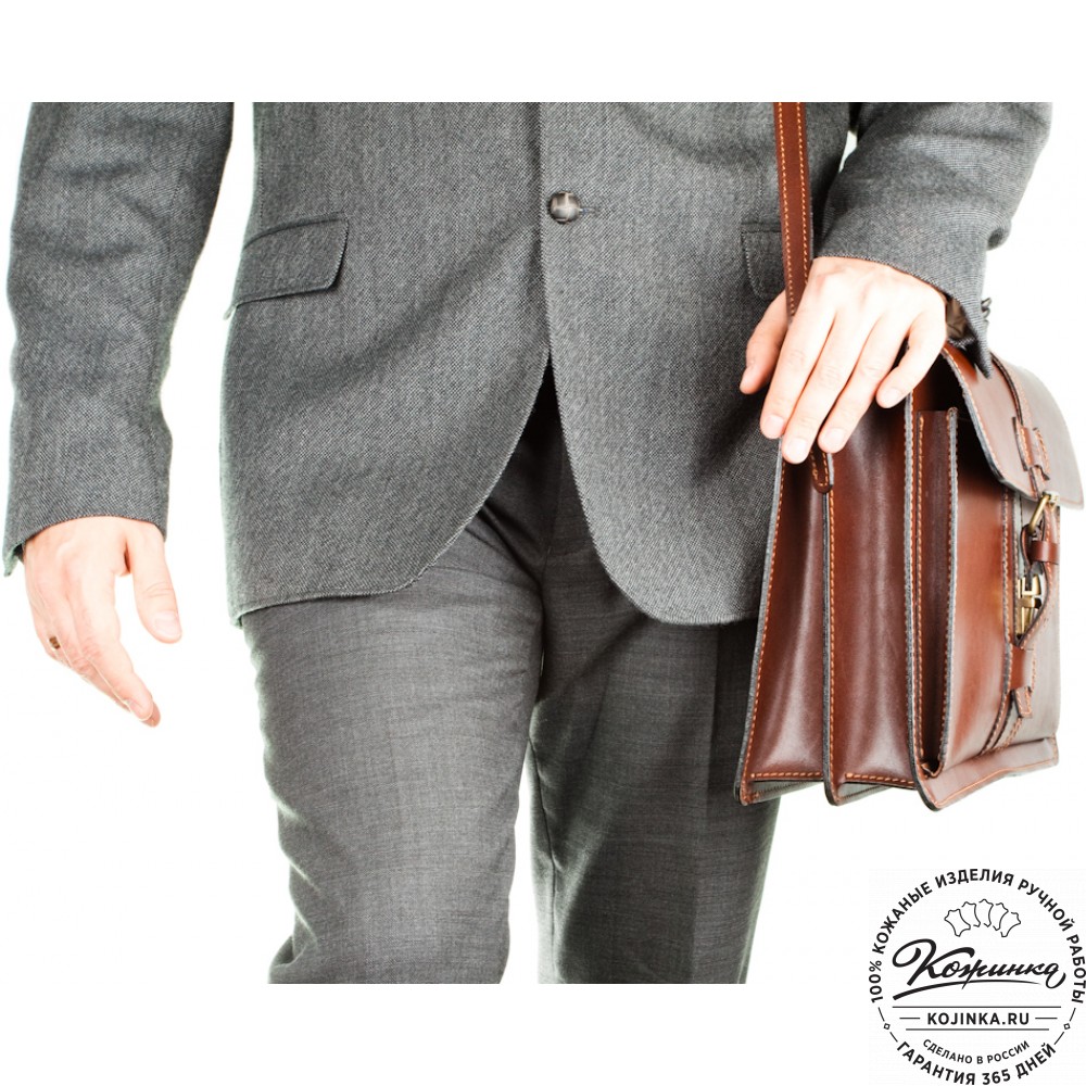 Мужской кожаный портфель "Премьер" (коричневый)